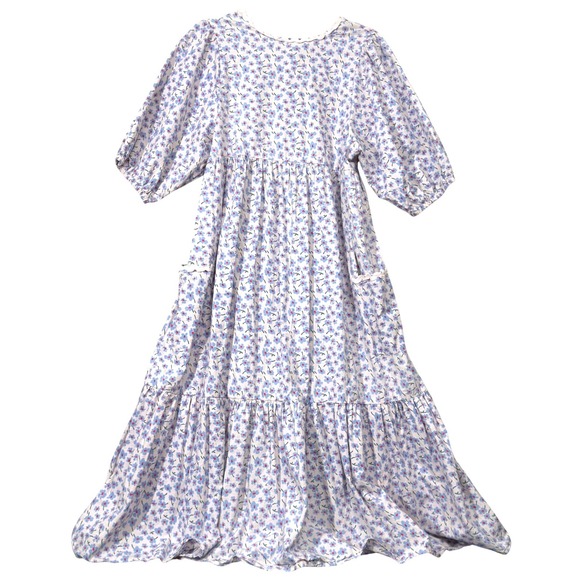 Damson Madder Dresses & Skirts - Damson Madder Greta Ditsy Floral Midi Dress UK 14 Pink Blue Puff Sleeve Pockets